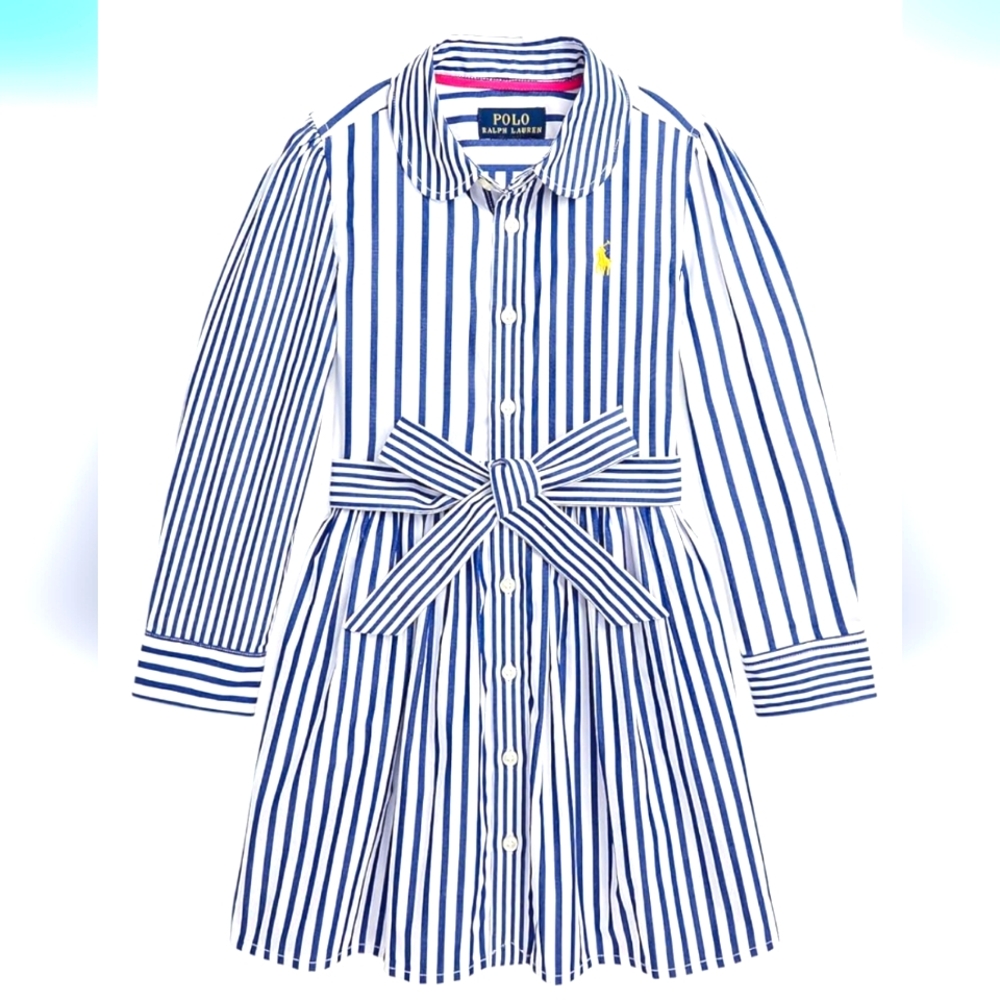 Ralph Lauren Blue Striped Cotton Poplin Girls Shirt Dress